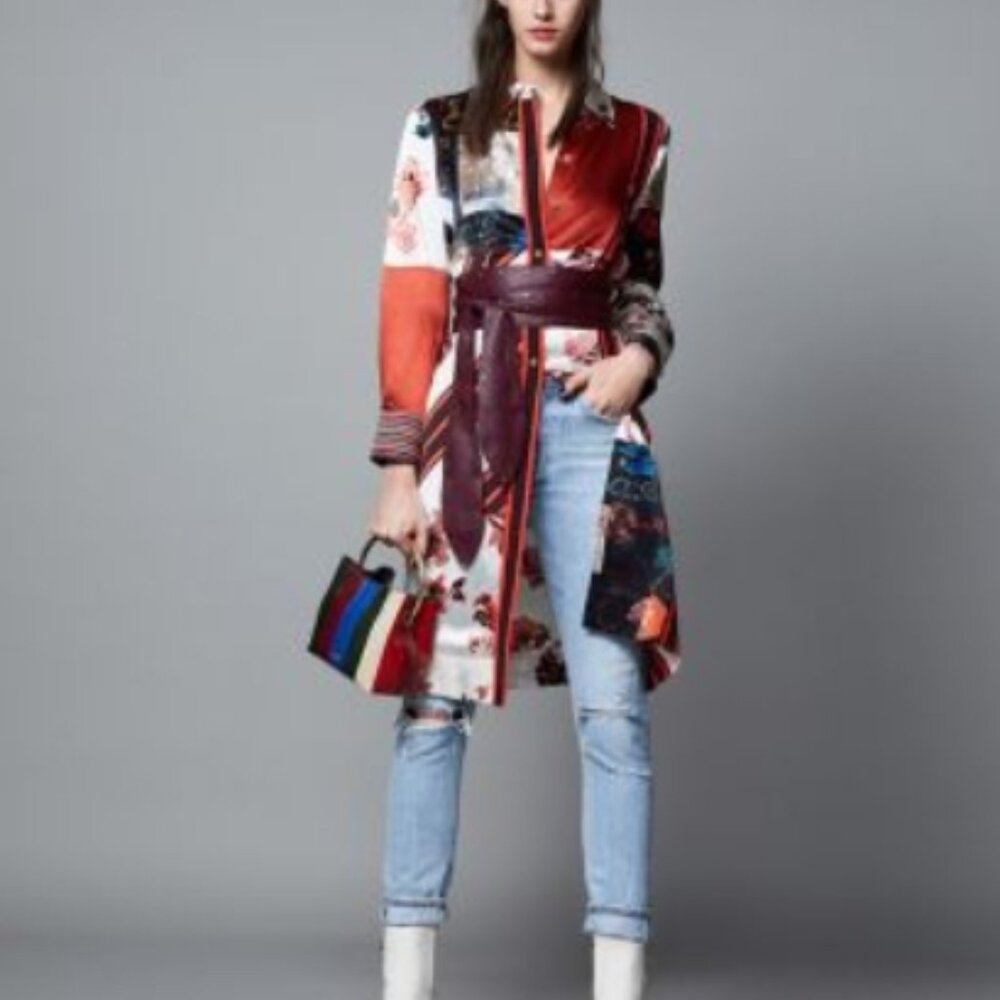 NWOT Tory Burch Printed Patchwork Silk-blend Shirt Midi Dress XS $628